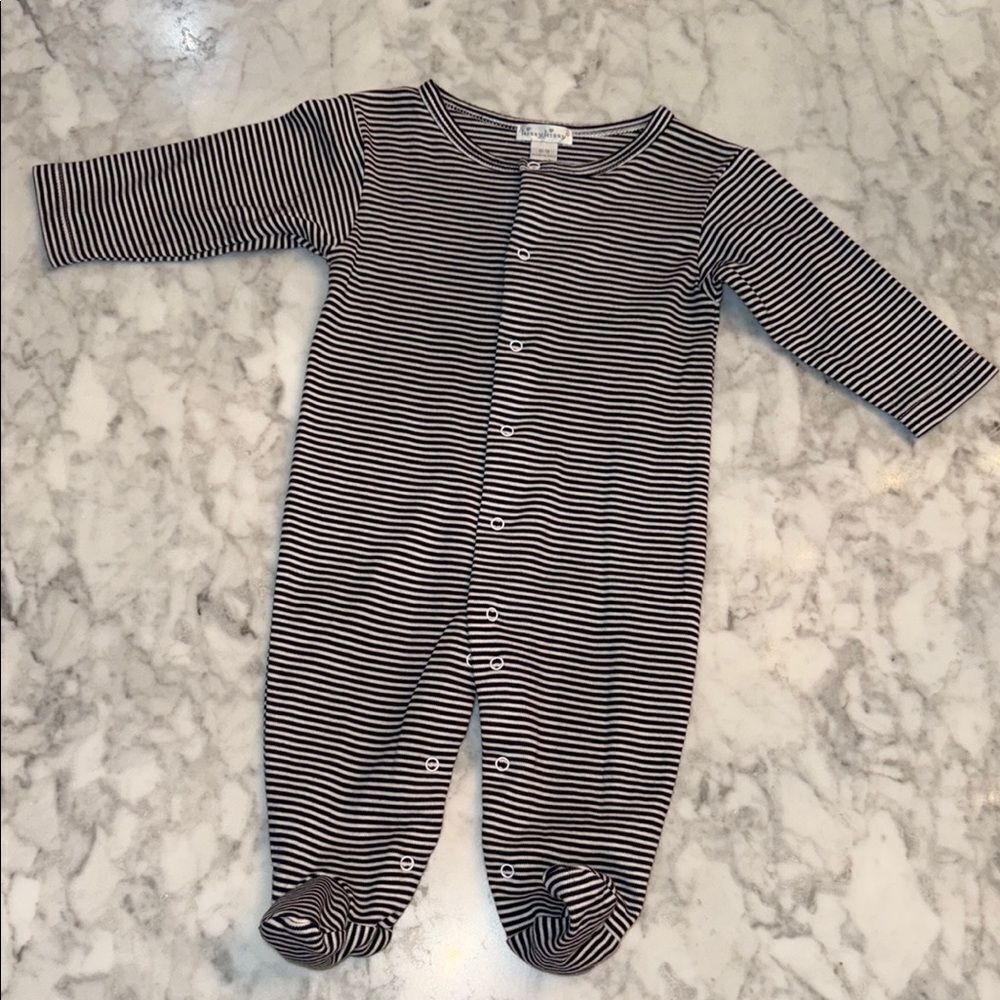 Kissy Kissy Pima Cotton Striped Blue & White Footie 6/9M